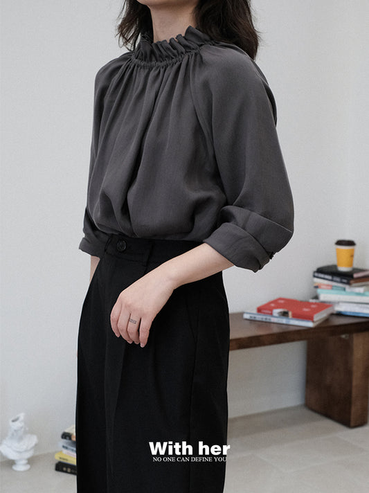 Ruffled High-Neck Blouse