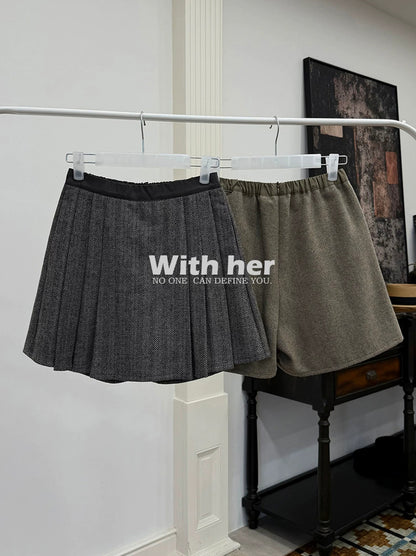 Pleated Woolen Skirt