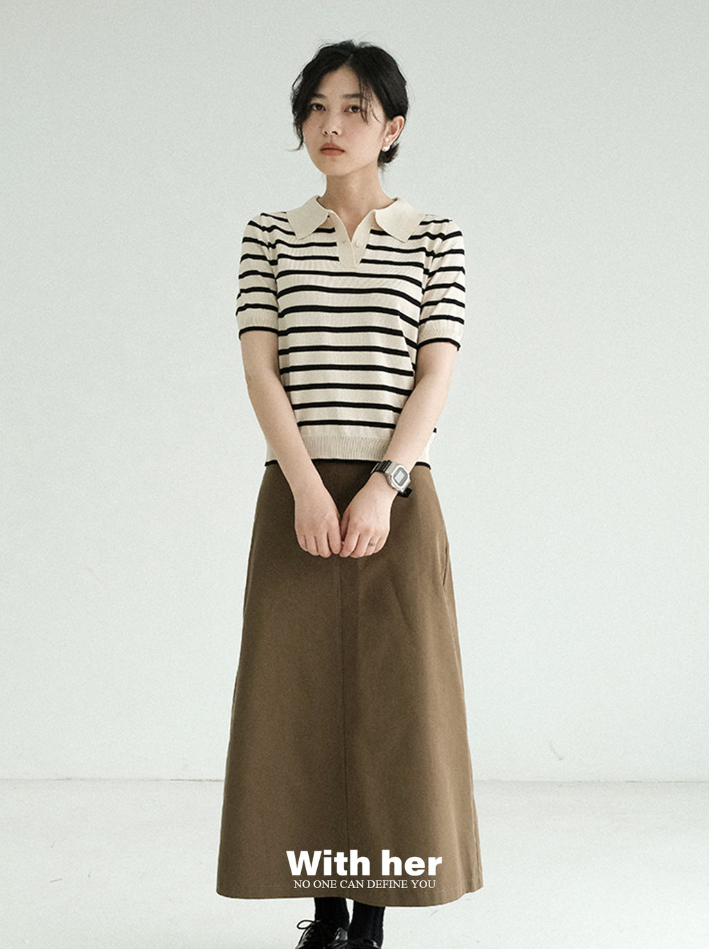 Striped Knit Collar Shirt