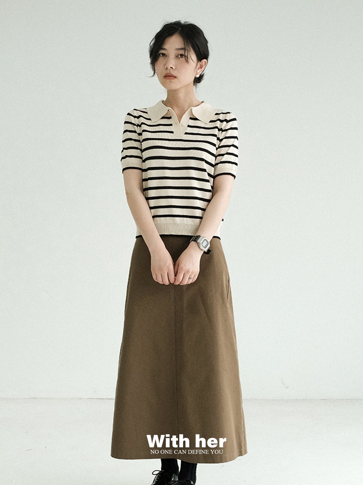 Striped Knit Collar Shirt