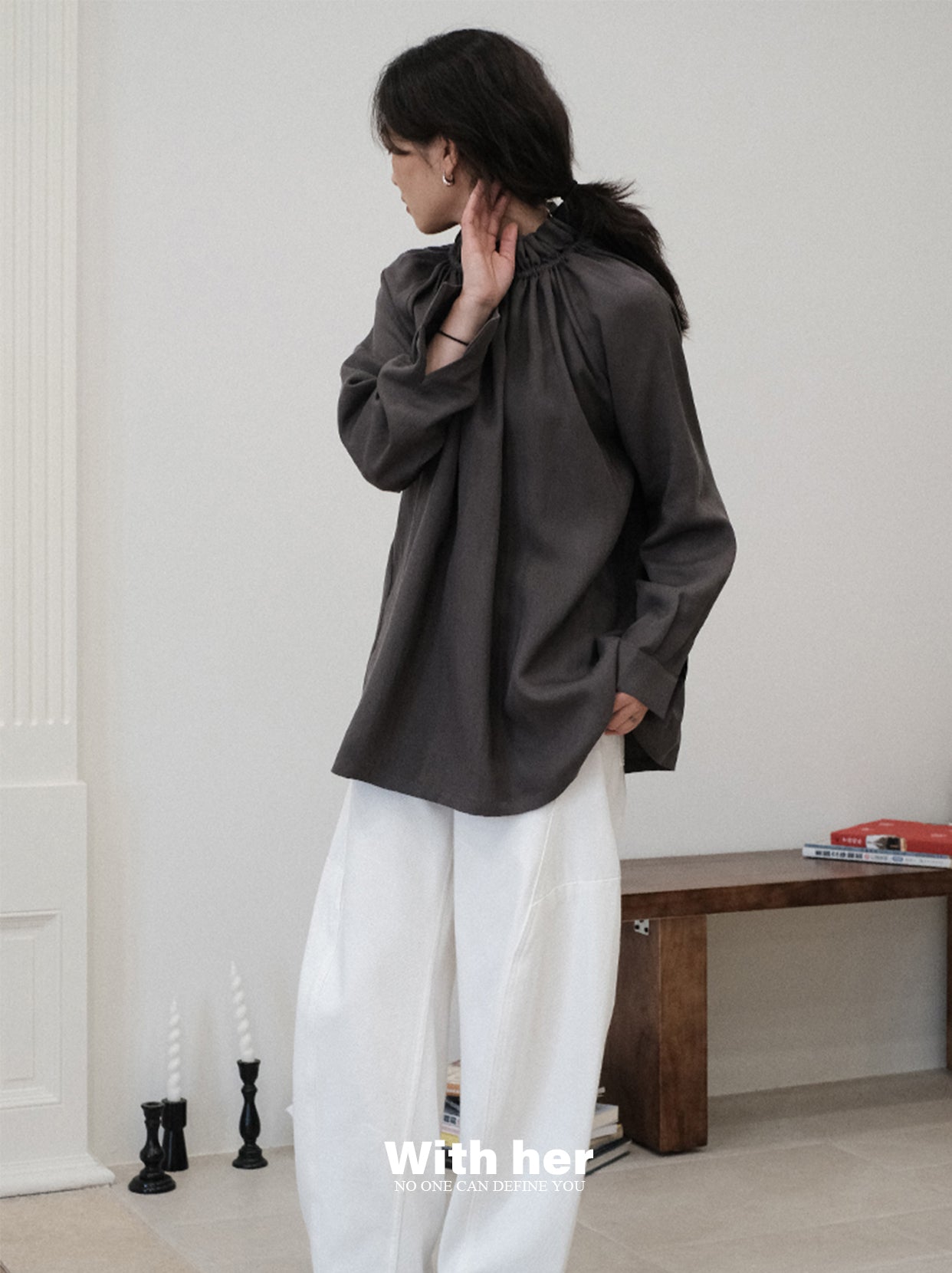 Ruffled High-Neck Blouse