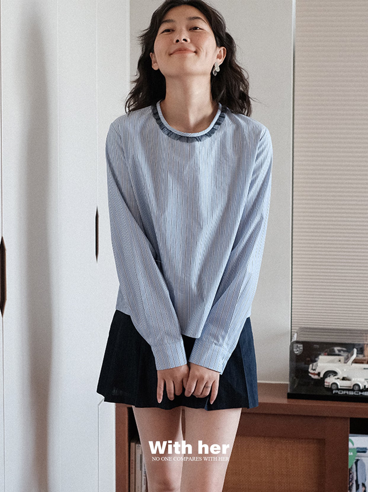 Original Lace Round-Neck Striped Shirt
