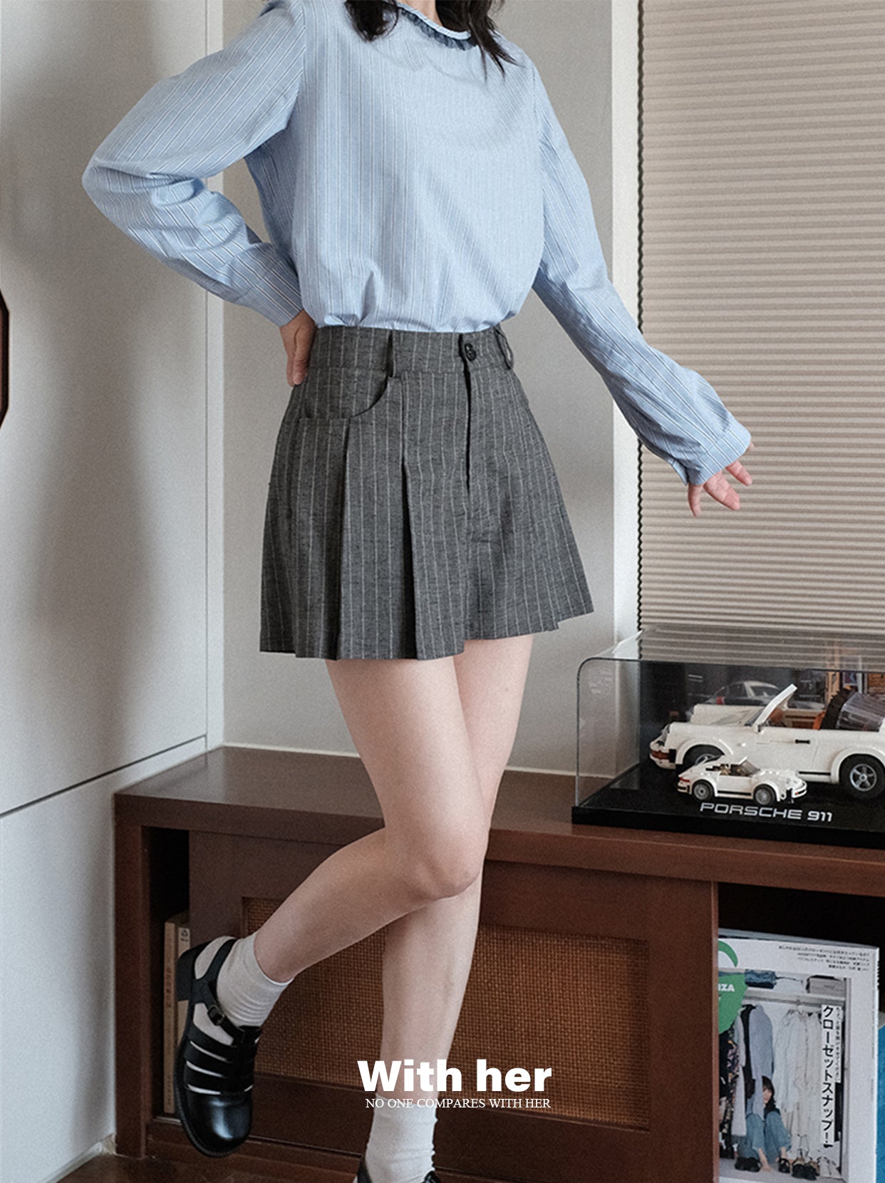 Original Striped Pleated Shorts Skirt