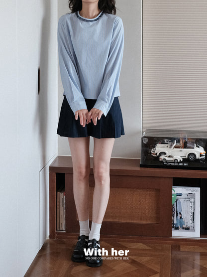 Original Lace Round-Neck Striped Shirt