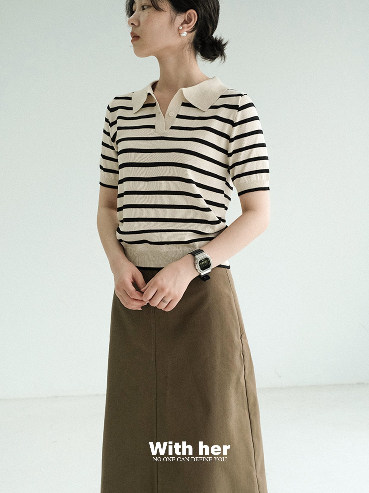 Striped Knit Collar Shirt