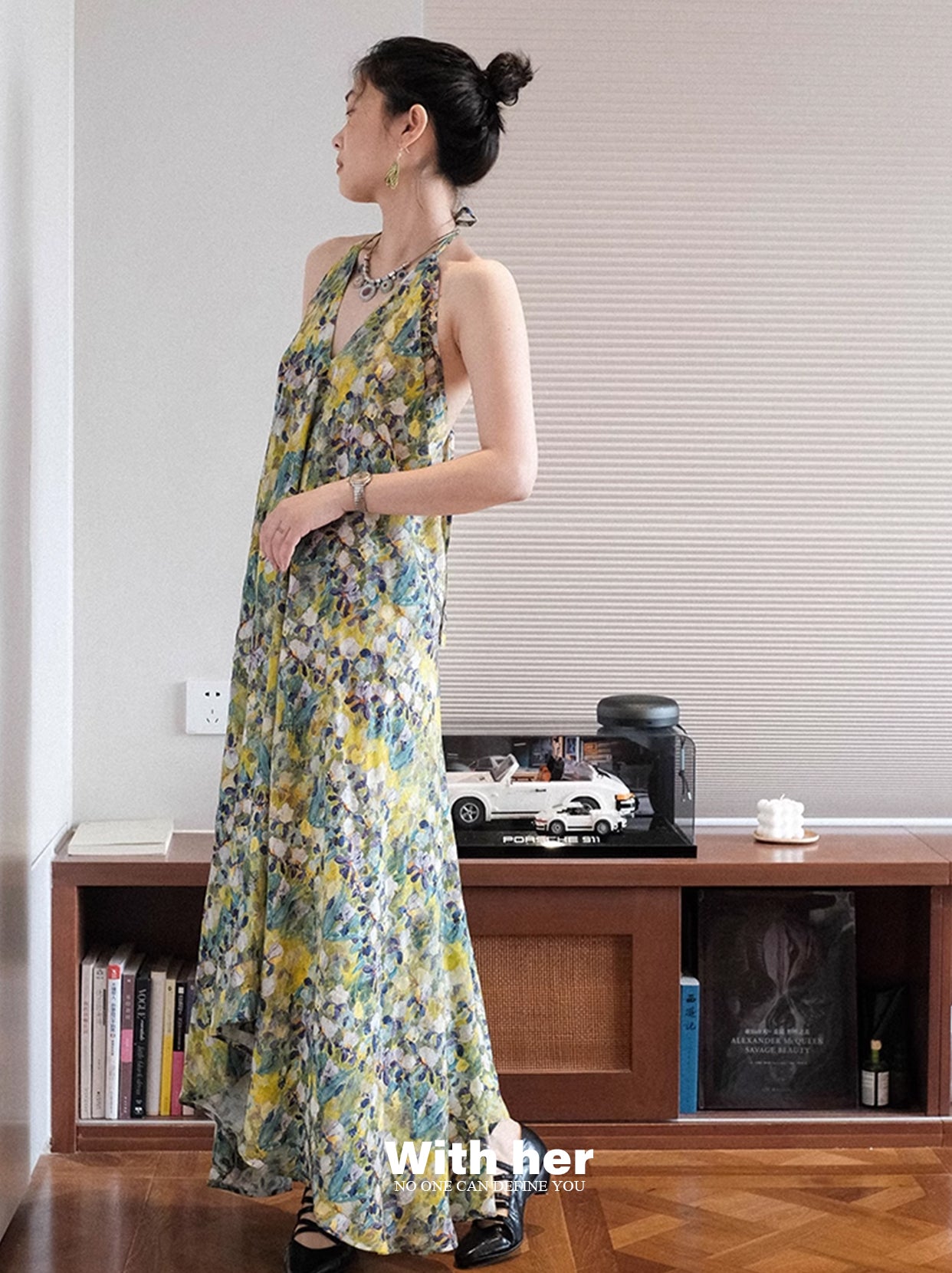 Original Halter Neck Backless Floral Dress
