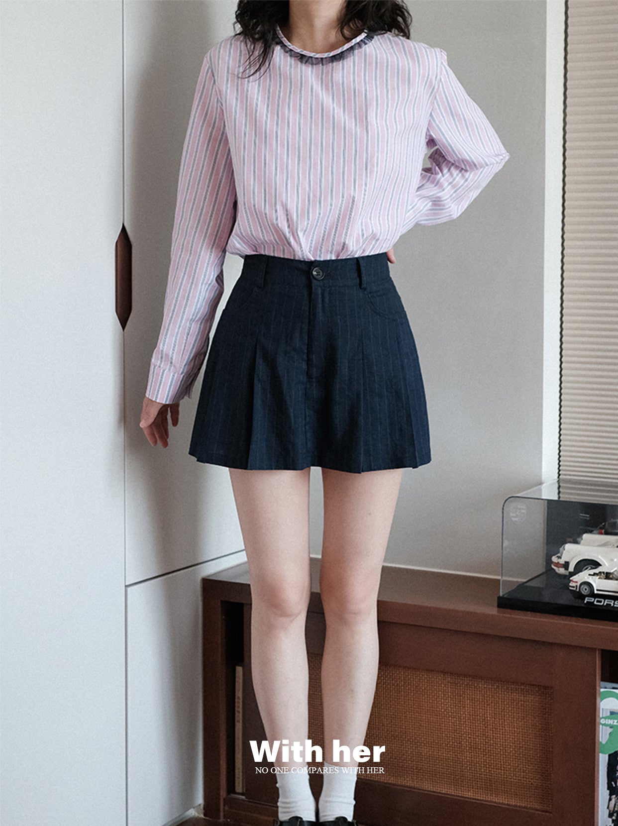 Original Striped Pleated Shorts Skirt