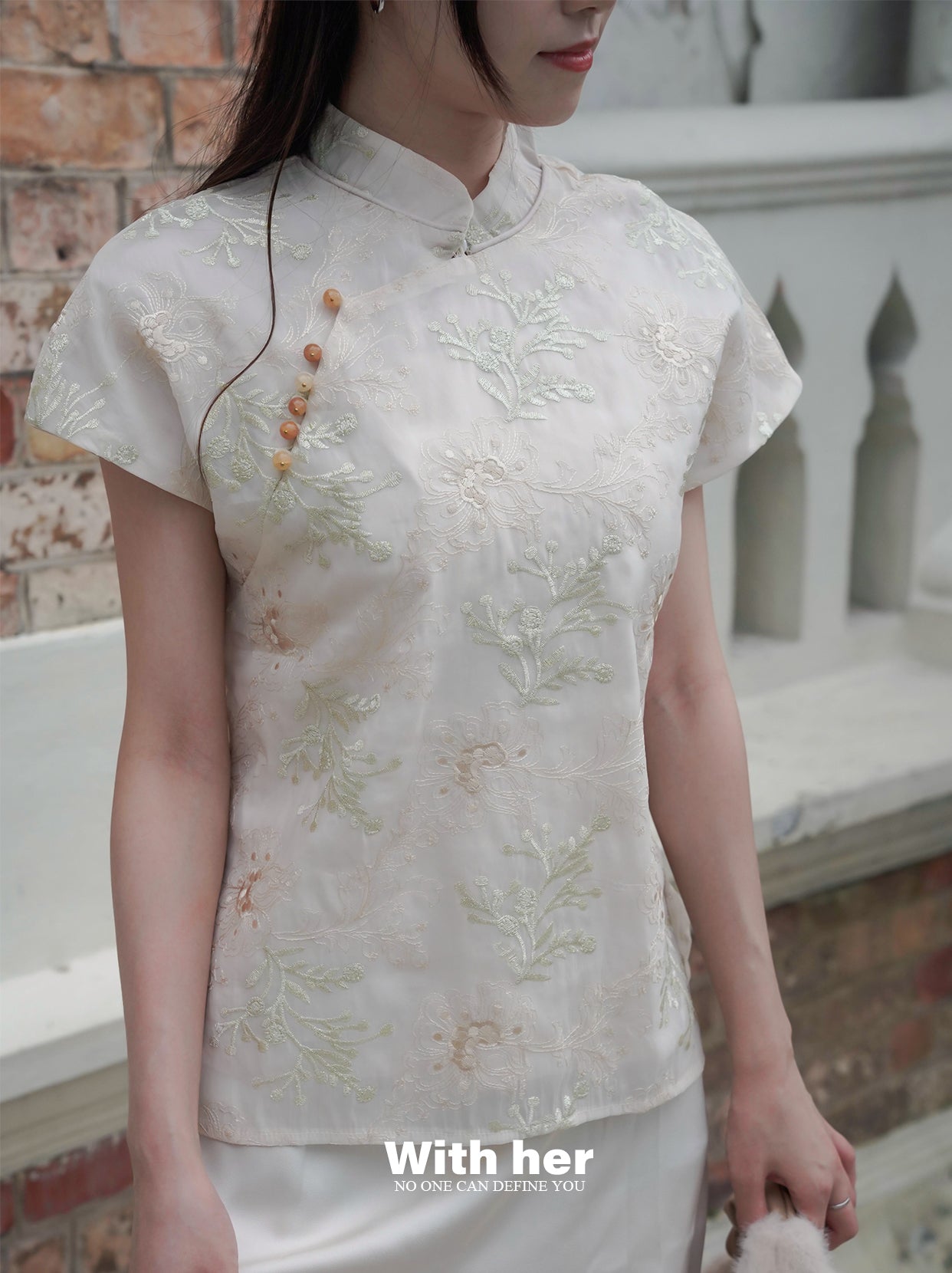 Mandarin Collar Embroidered Shirt
