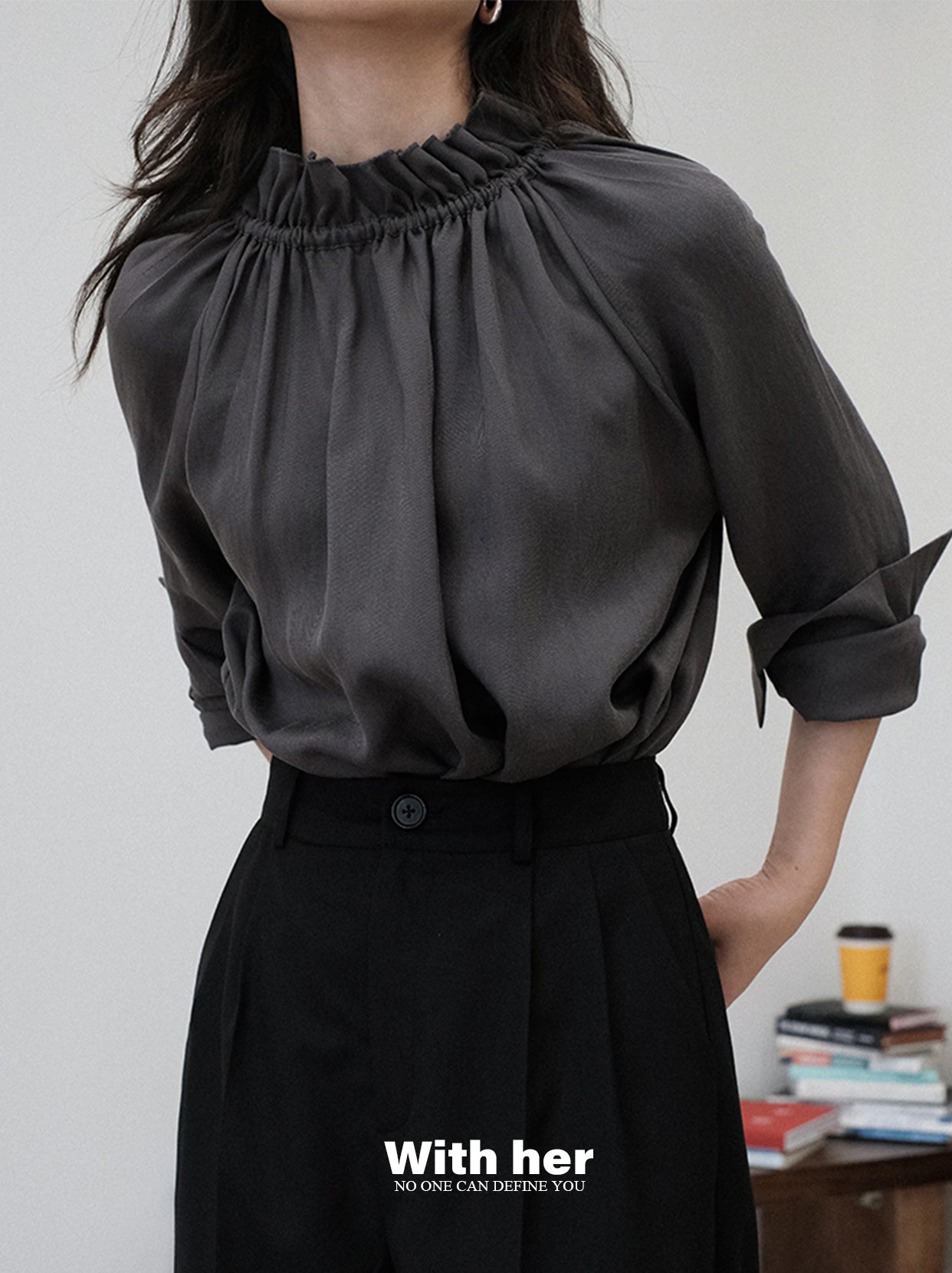Ruffled High-Neck Blouse