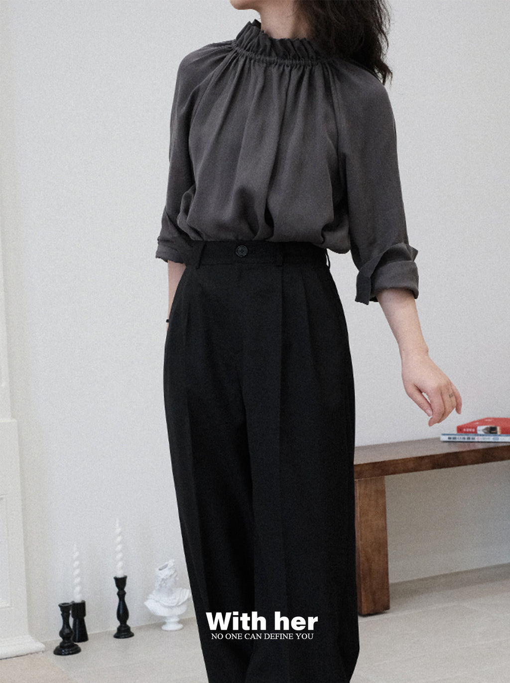 Ruffled High-Neck Blouse