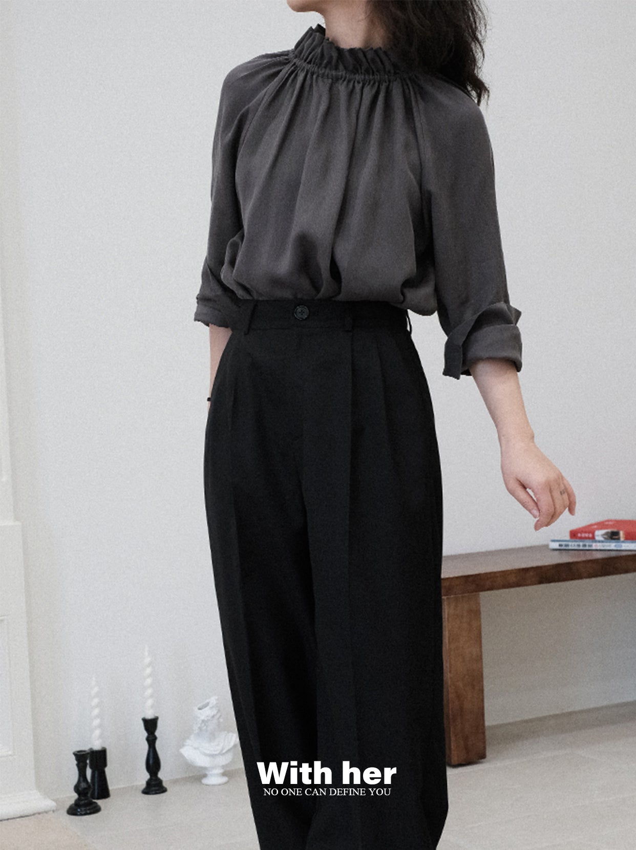 Ruffled High-Neck Blouse