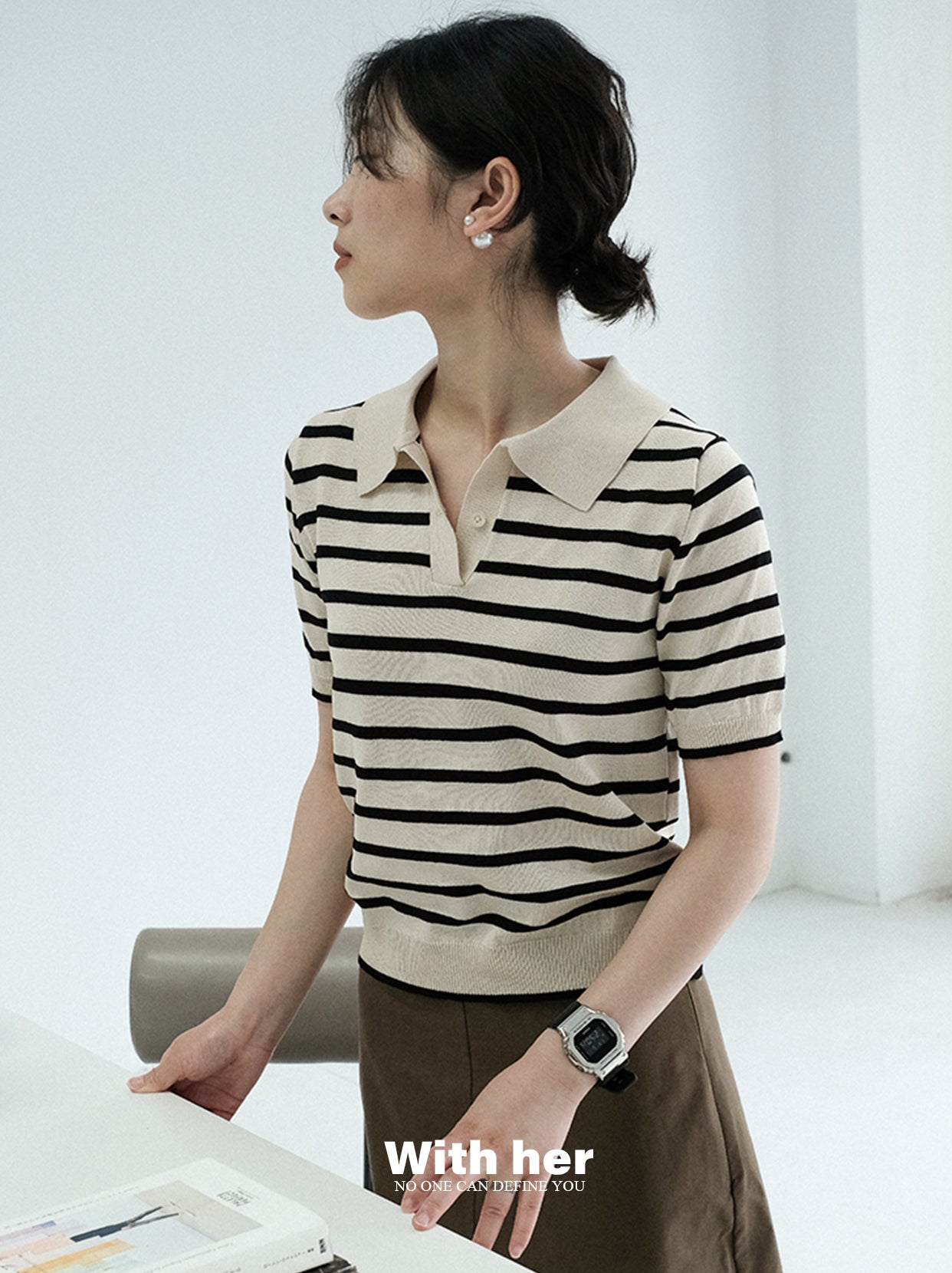 Striped Knit Collar Shirt