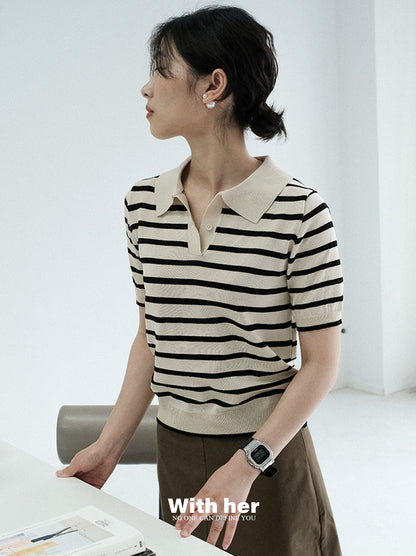 Striped Knit Collar Shirt