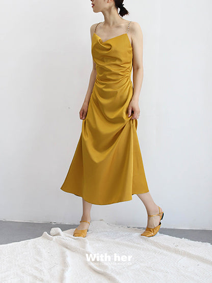 Original Retro Satin Swing Collar Dress