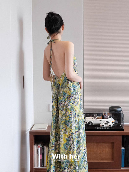 Original Halter Neck Backless Floral Dress