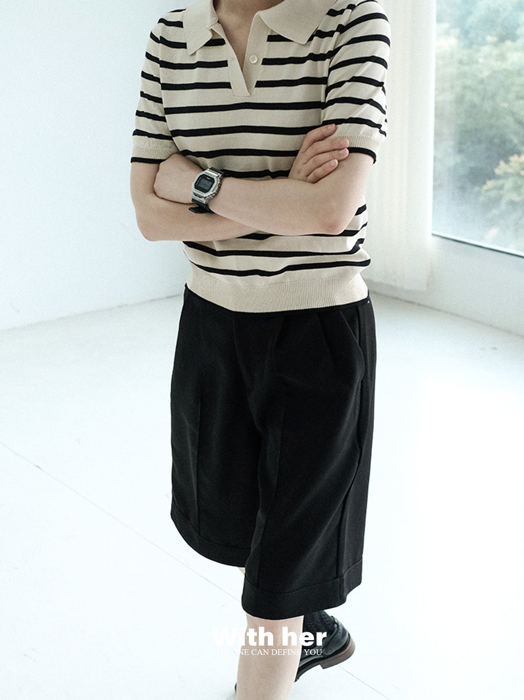 Striped Knit Collar Shirt