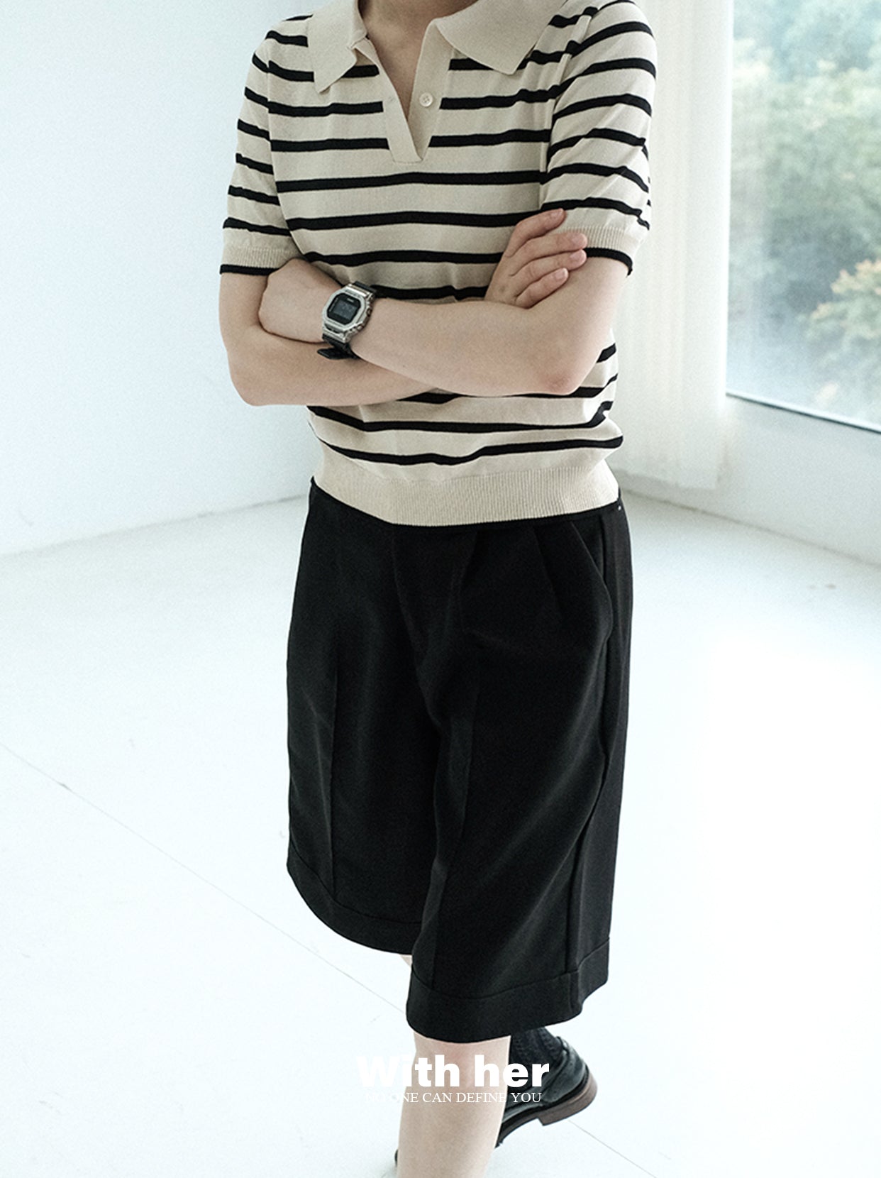 Striped Knit Collar Shirt