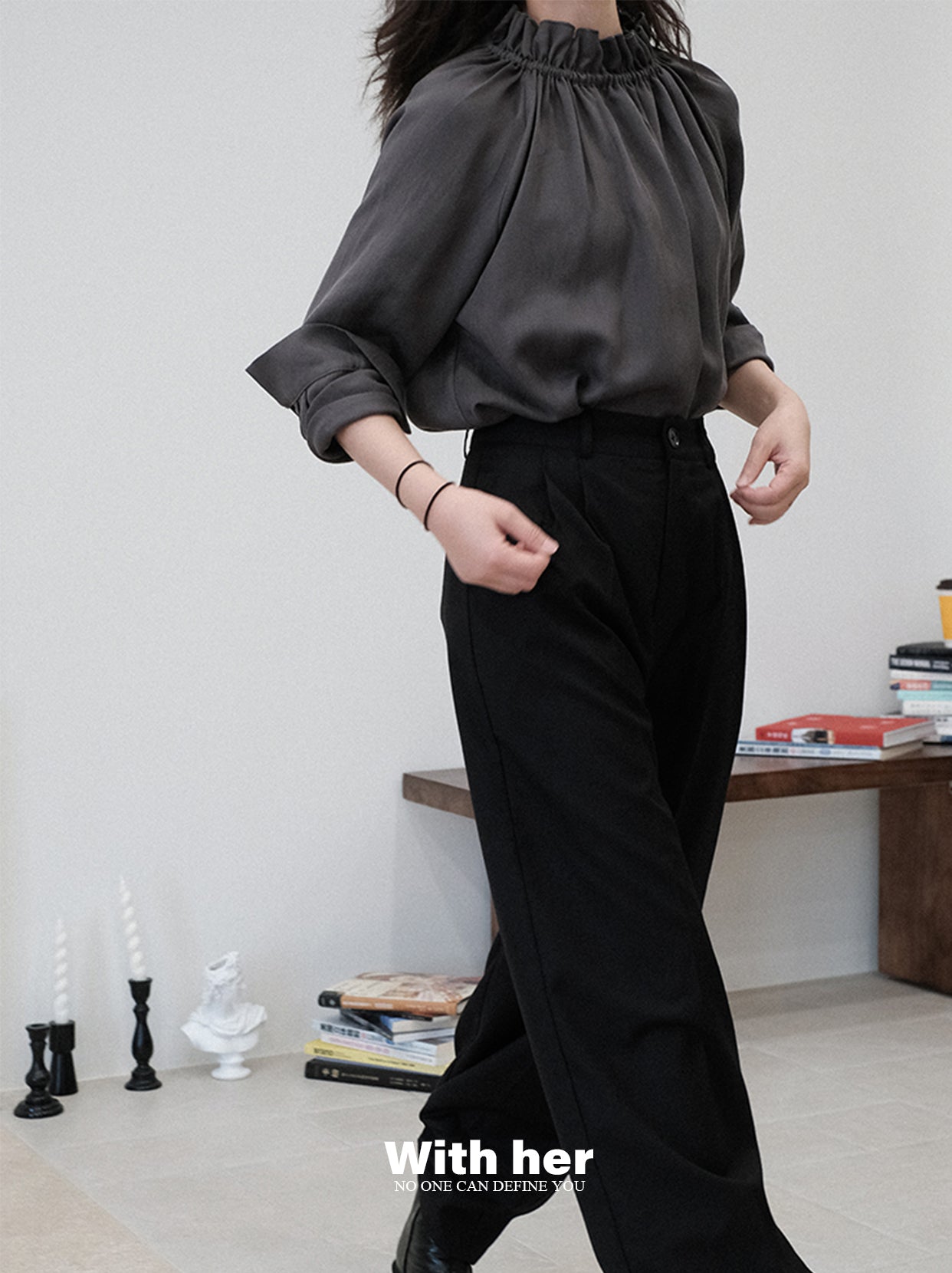 Ruffled High-Neck Blouse
