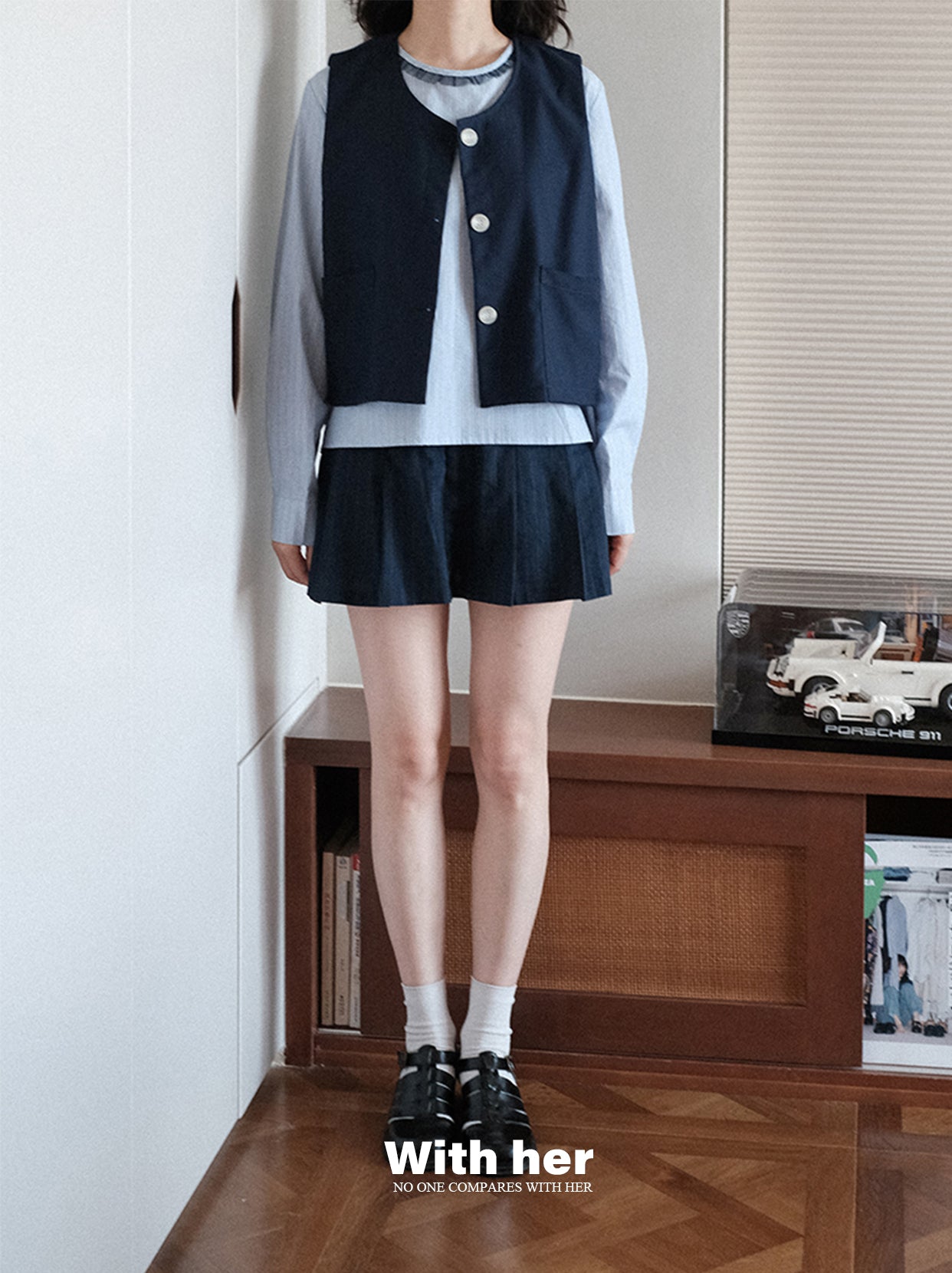 Original Striped Pleated Shorts Skirt