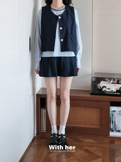 Original Striped Pleated Shorts Skirt