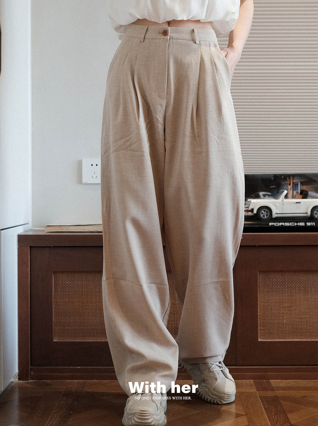 Original Creamy Loose Wide-Leg Trousers