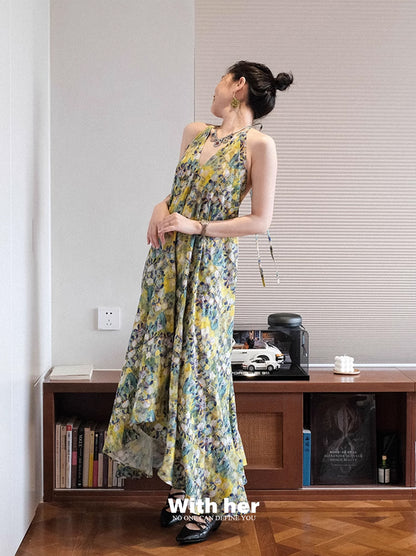 Original Halter Neck Backless Floral Dress