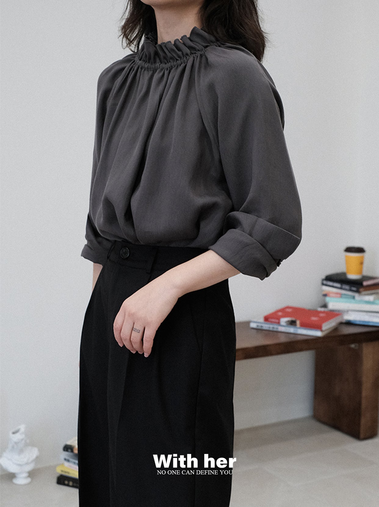 Ruffled High-Neck Blouse