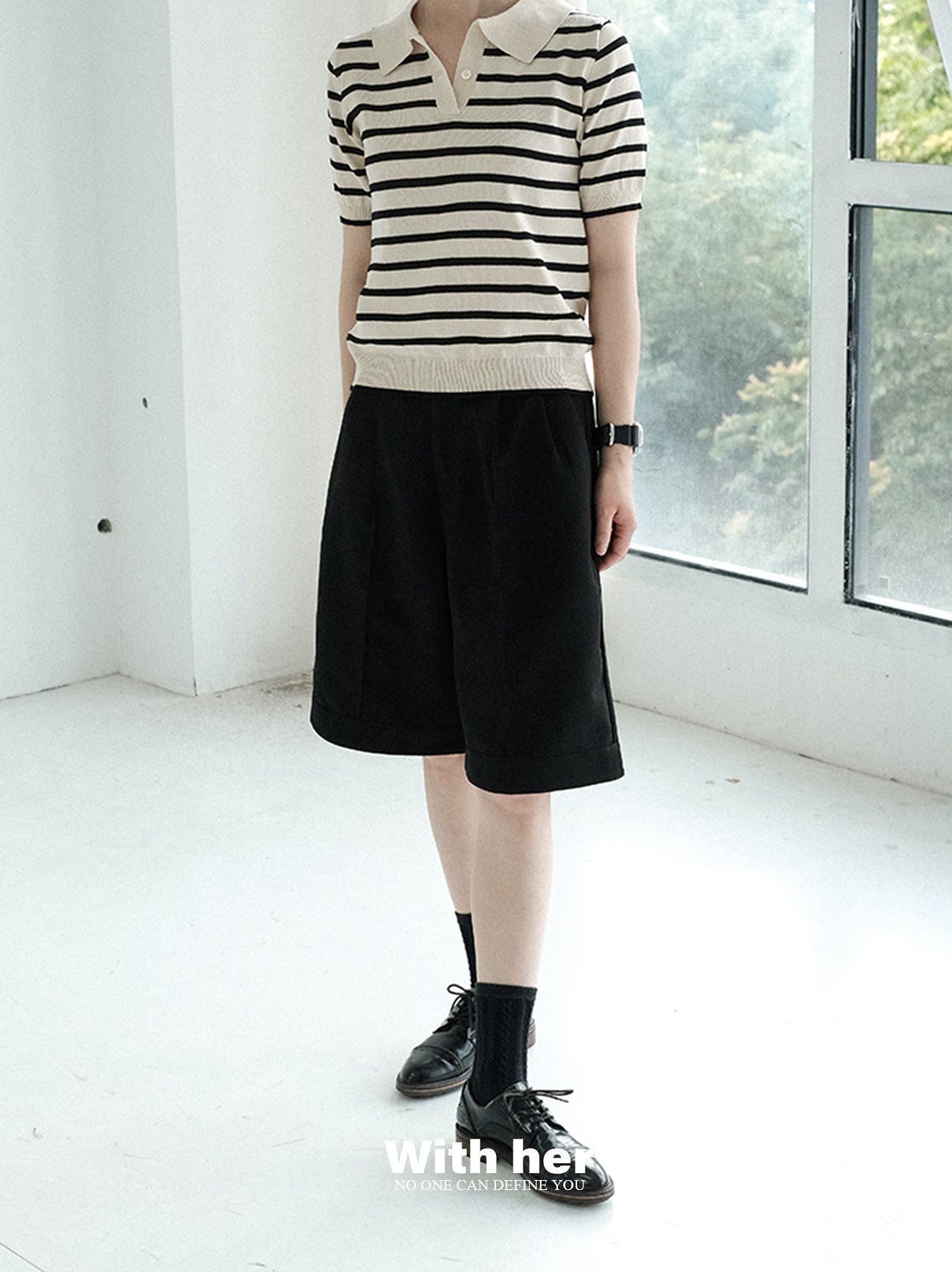 Striped Knit Collar Shirt