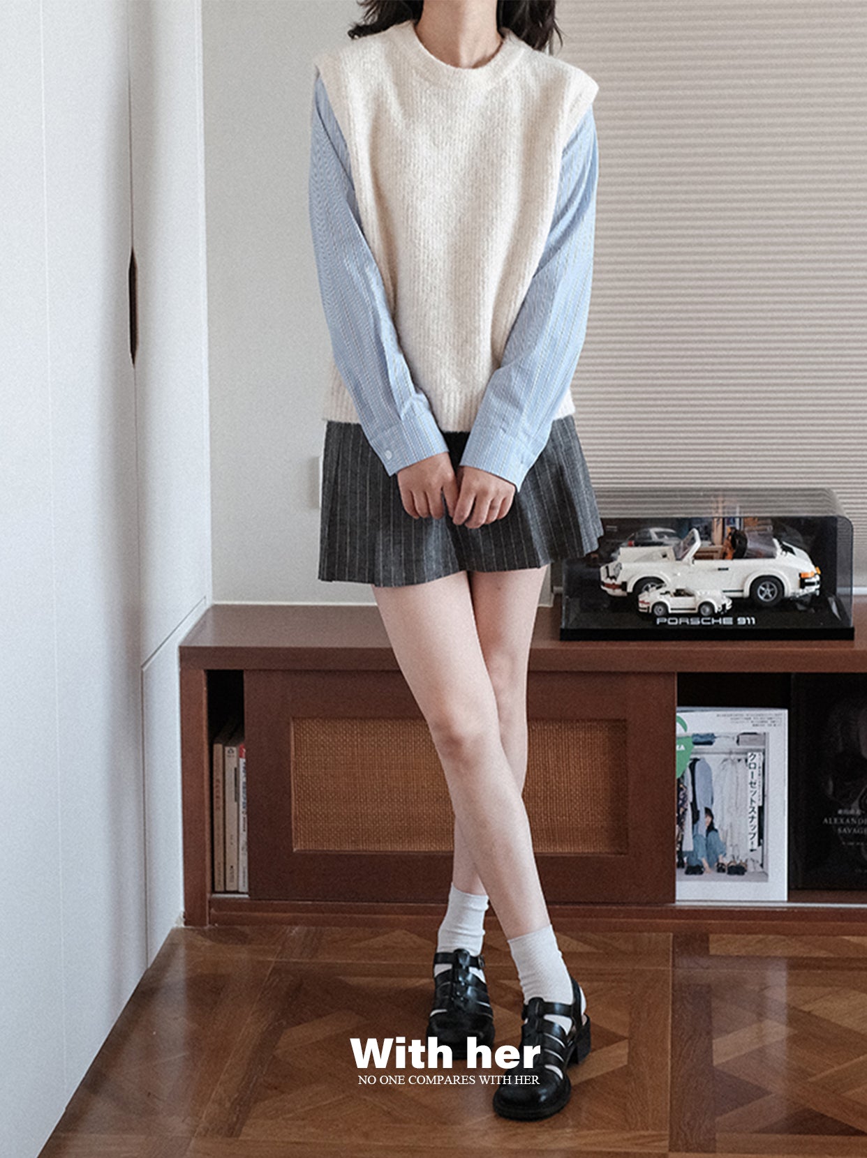 Original Striped Pleated Shorts Skirt