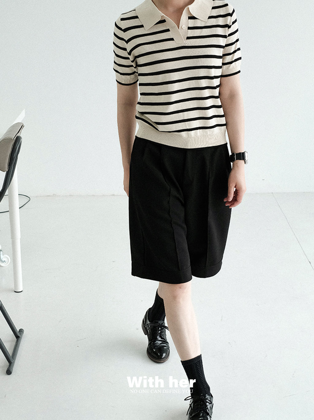 Striped Knit Collar Shirt