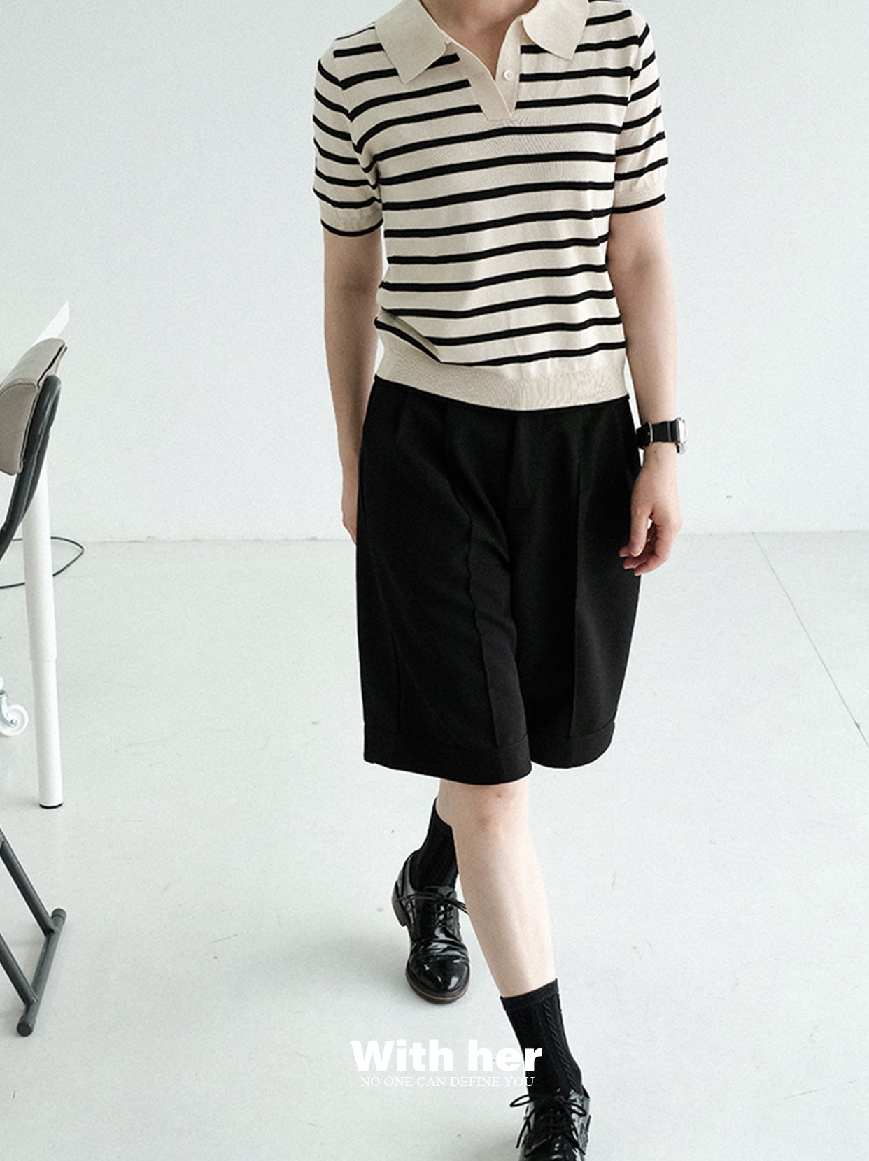 Striped Knit Collar Shirt
