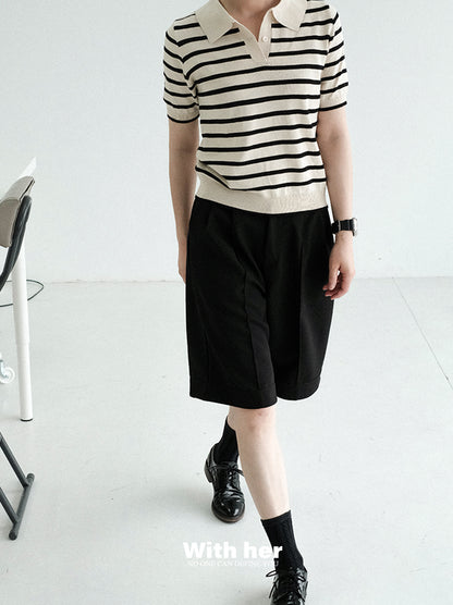Striped Knit Collar Shirt