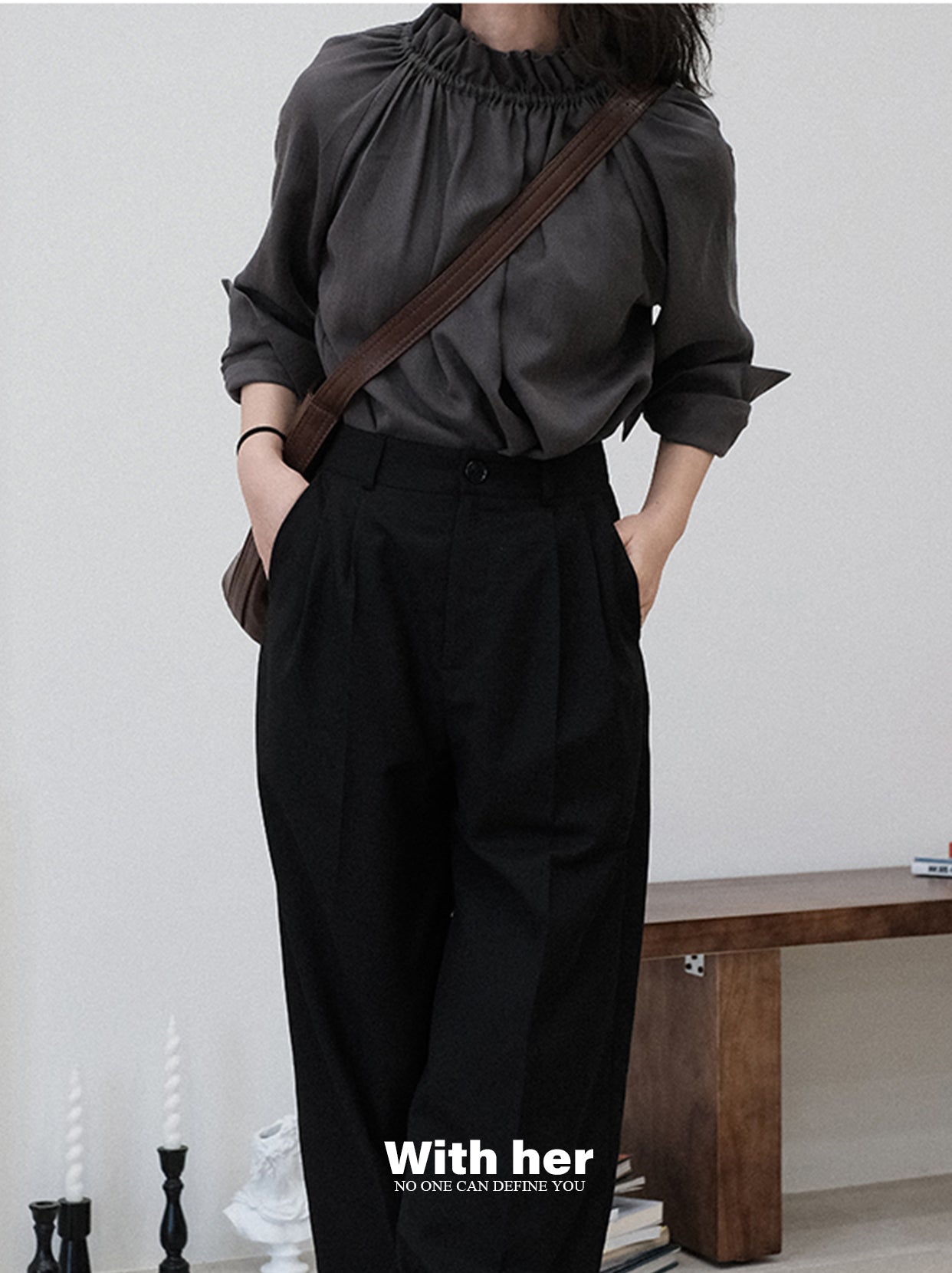 Ruffled High-Neck Blouse