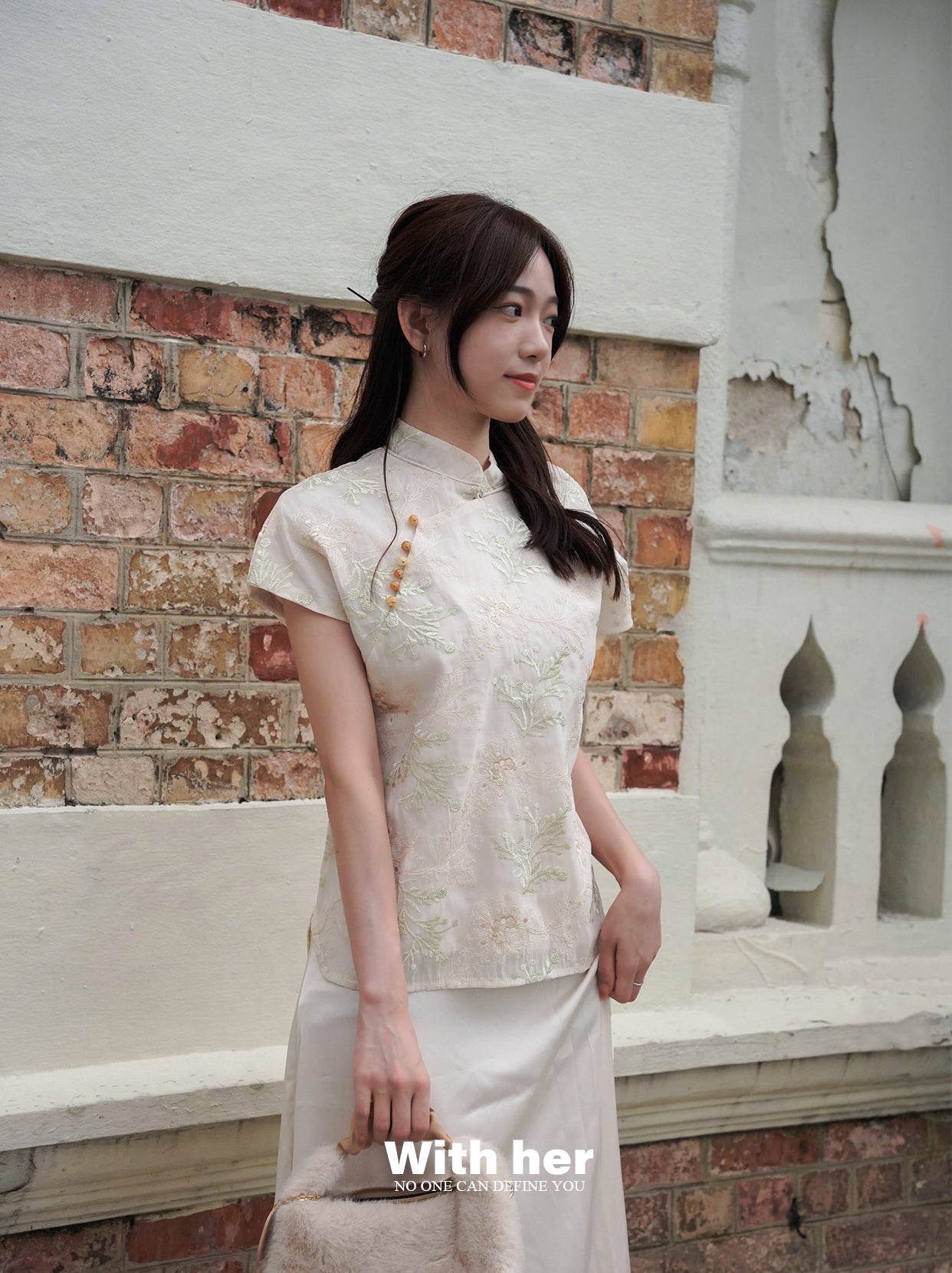 Mandarin Collar Embroidered Shirt
