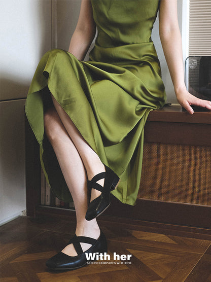 Original Retro Satin Swing Collar Dress