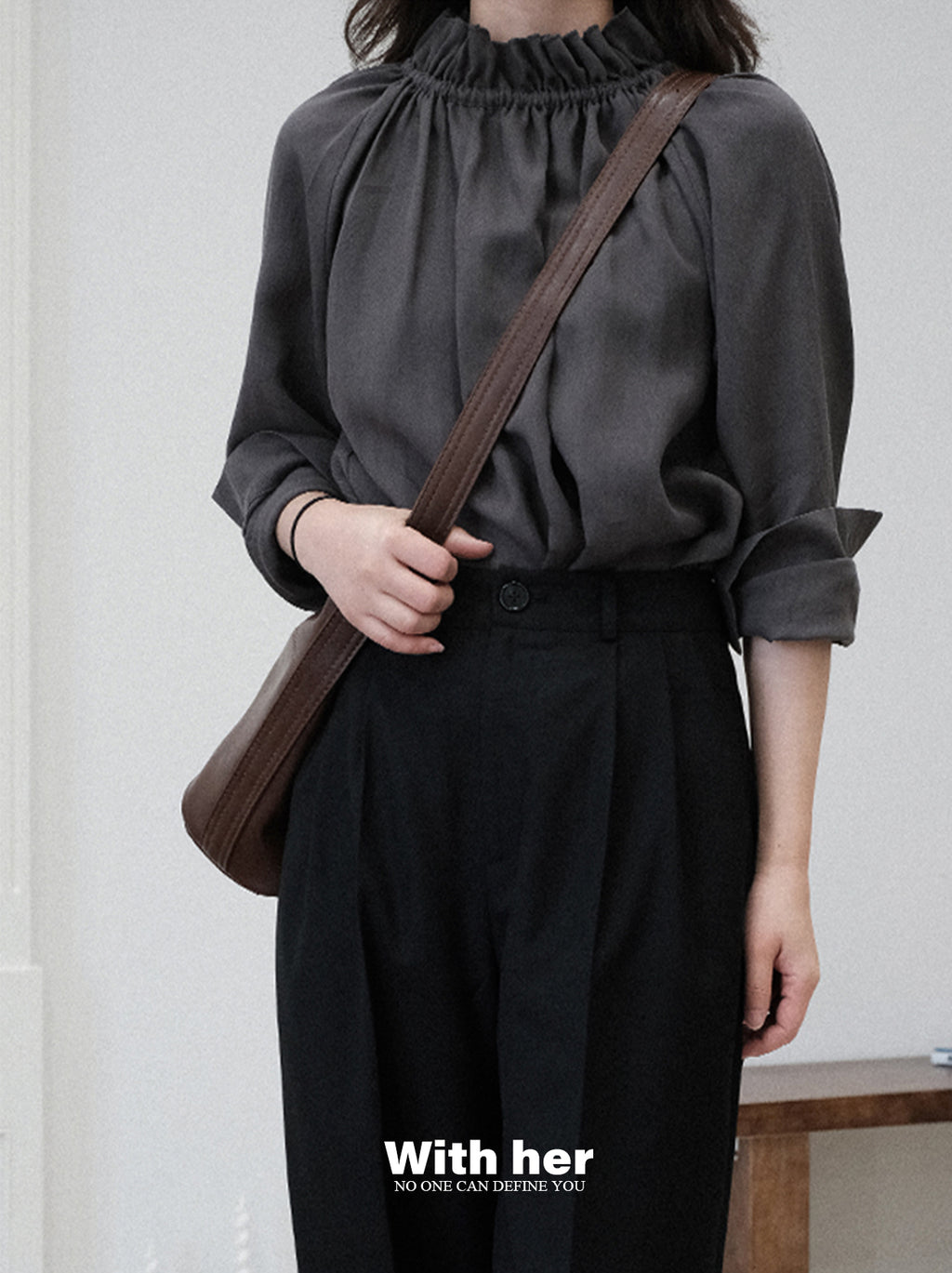 Ruffled High-Neck Blouse