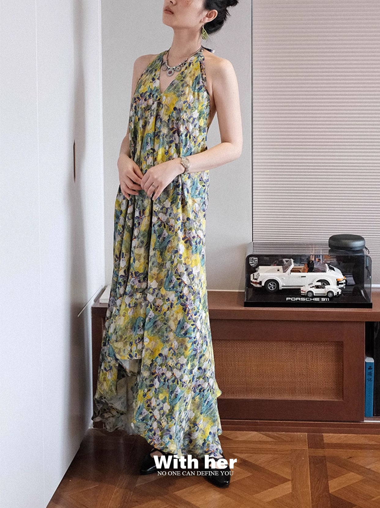 Original Halter Neck Backless Floral Dress