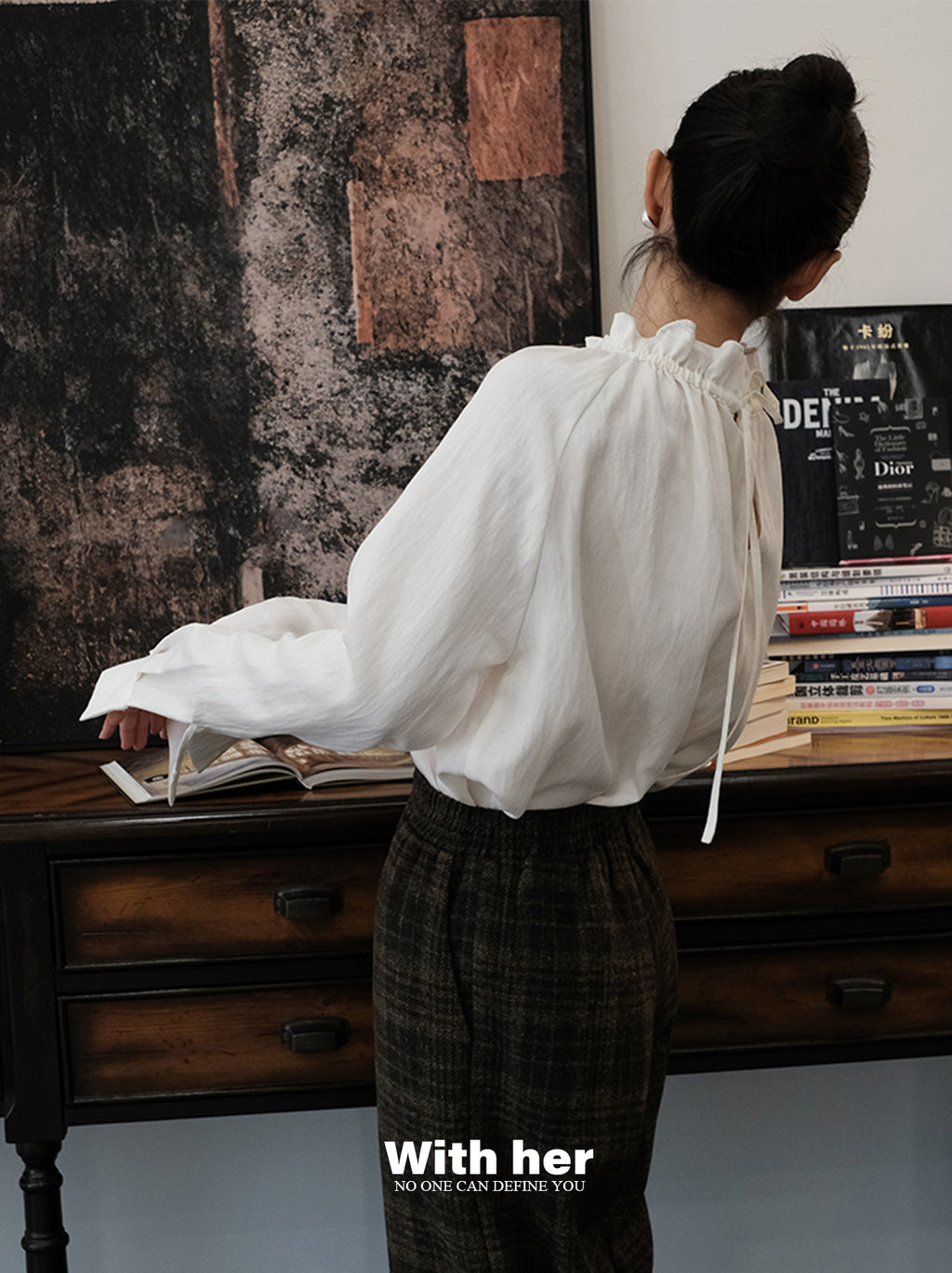 Ruffled High-Neck Blouse