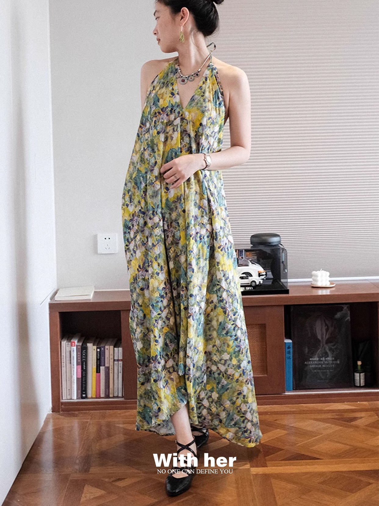 Original Halter Neck Backless Floral Dress
