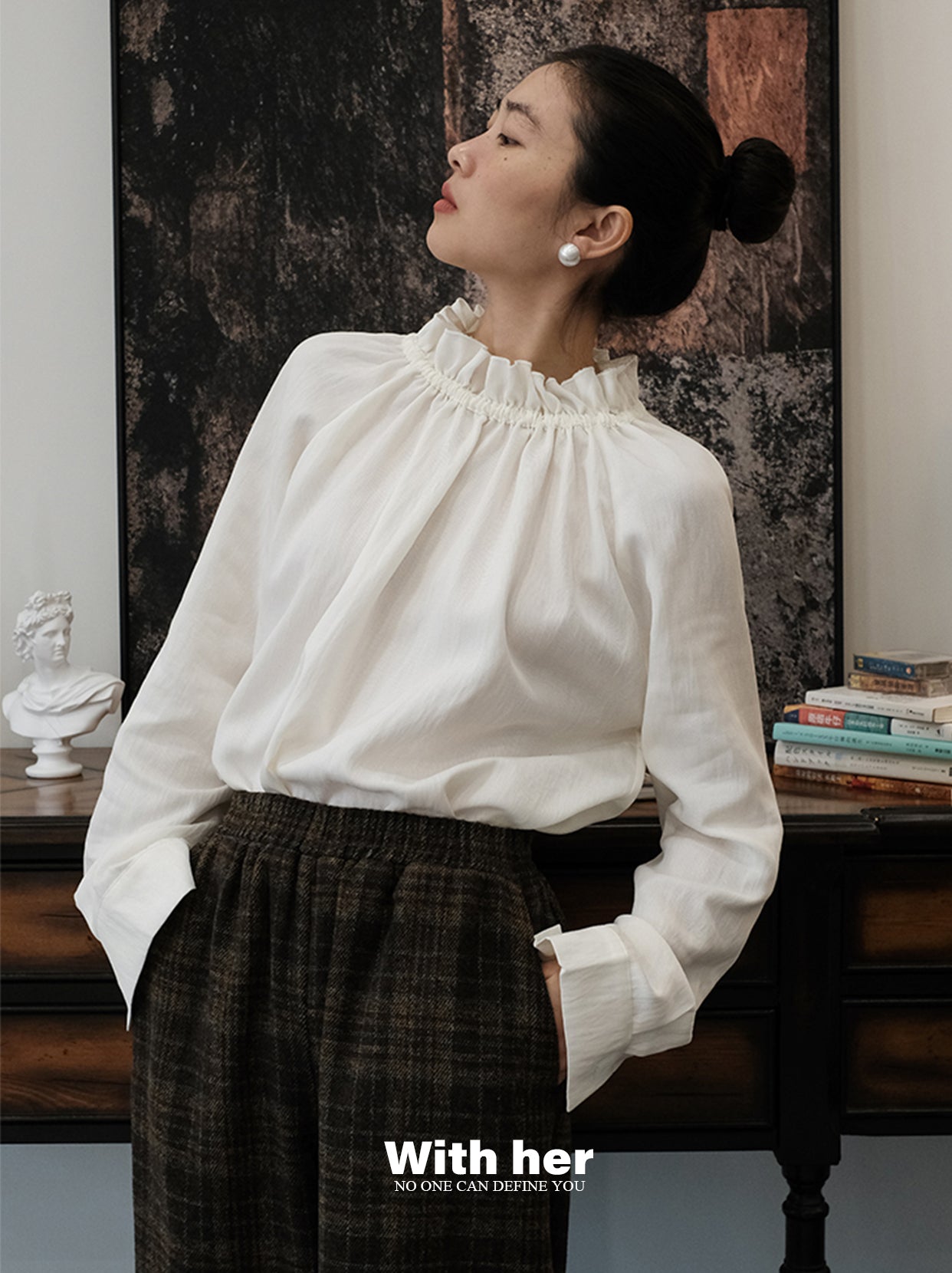 Ruffled High-Neck Blouse