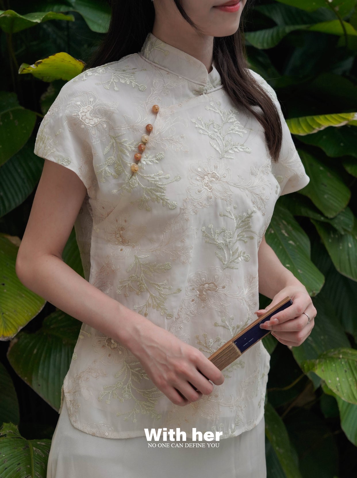 Mandarin Collar Embroidered Shirt