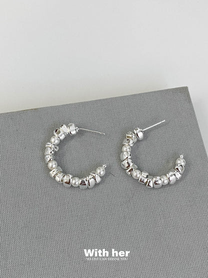 Minimal Silver Beads Earrings