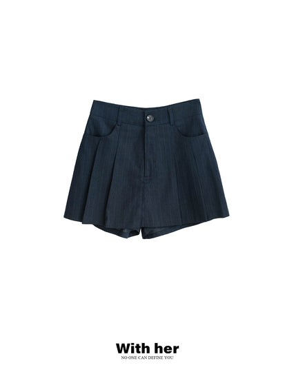 Original Striped Pleated Shorts Skirt
