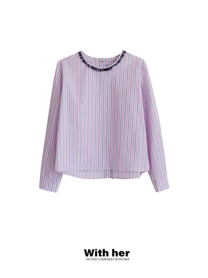 Original Lace Round-Neck Striped Shirt