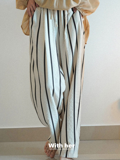Casual Striped Wide-Leg Pants
