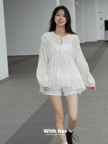 Lace Up Flowy Blouse