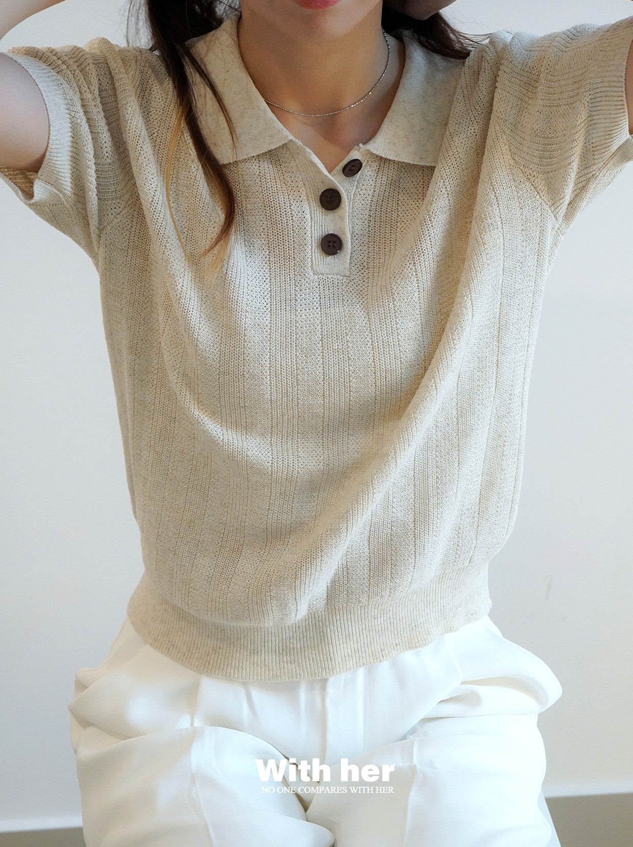 Soft Beige Knit Collar Shirt