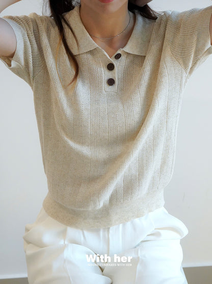 Soft Beige Knit Collar Shirt