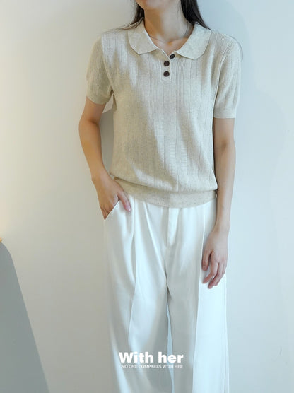Soft Beige Knit Collar Shirt