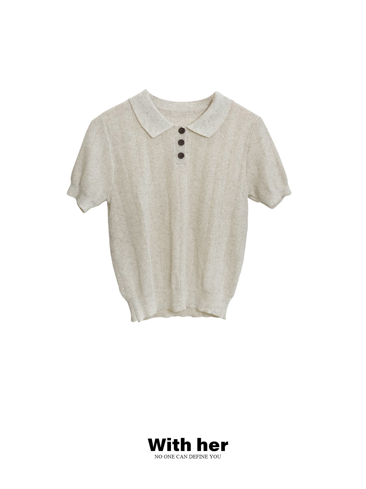Soft Beige Knit Collar Shirt